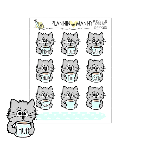 1333LB Light Blue Owen Cup Day Cover Planner Stickers