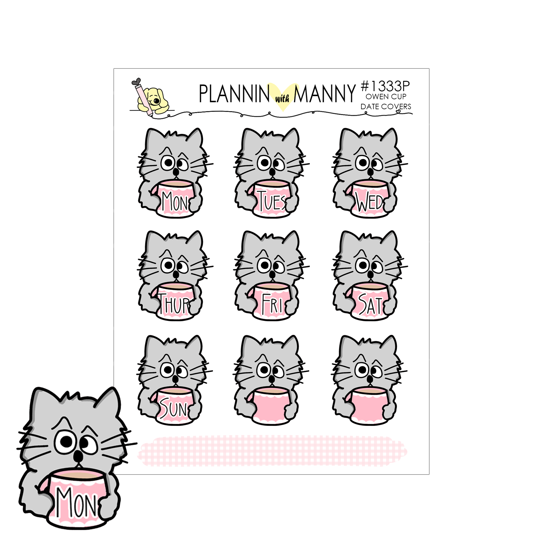 1333P Pink Owen Cup Day Planner Stickers
