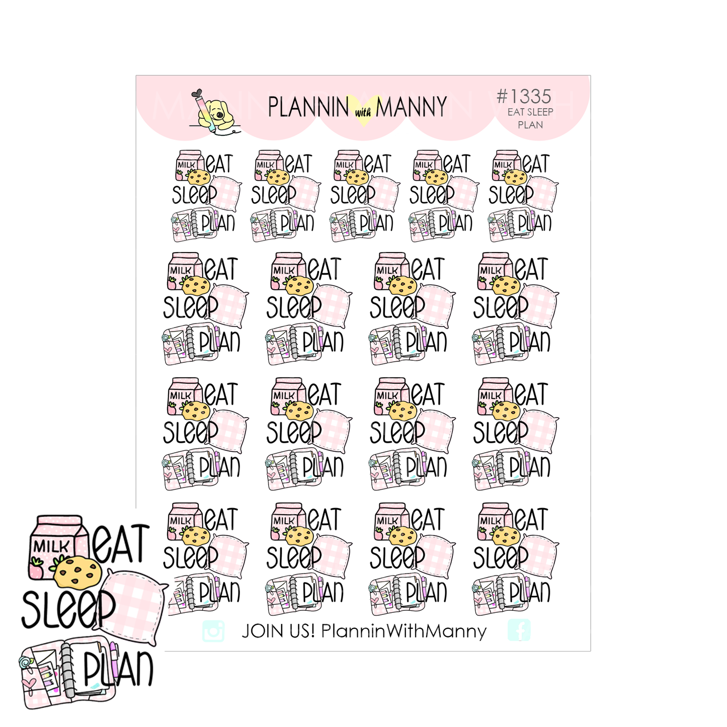 1335 Eat, Sleep, Plan Planner Stickers