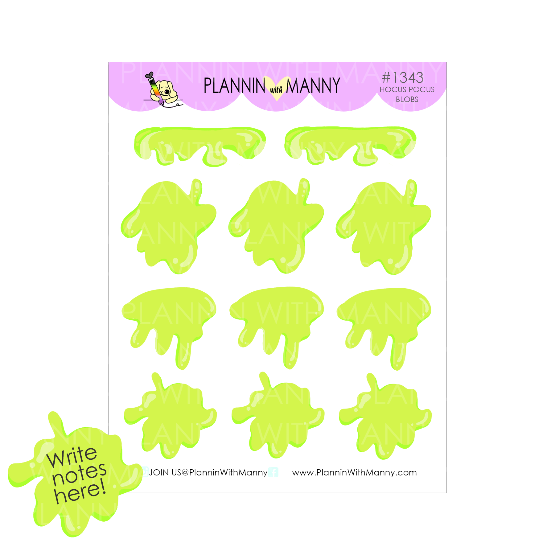1343 Green Blob Write In Planner Stickers