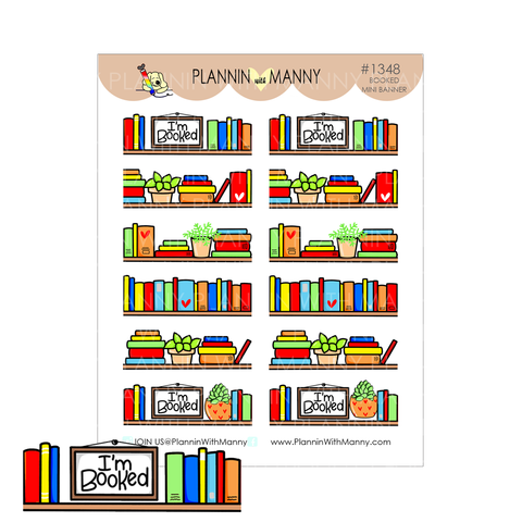 1348 Bookshelf Mini Banner Planner Stickers - I'm Booked Collection