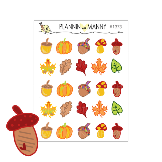 1373 Cozy Doodle Acorn and Leaves Planner Stickers