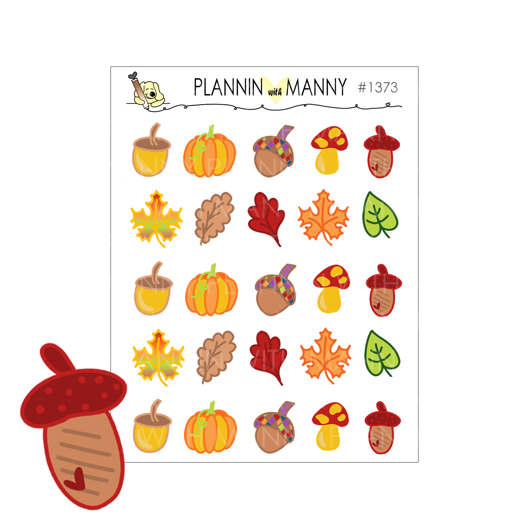 1373 Cozy Doodle Acorn and Leaves Planner Stickers