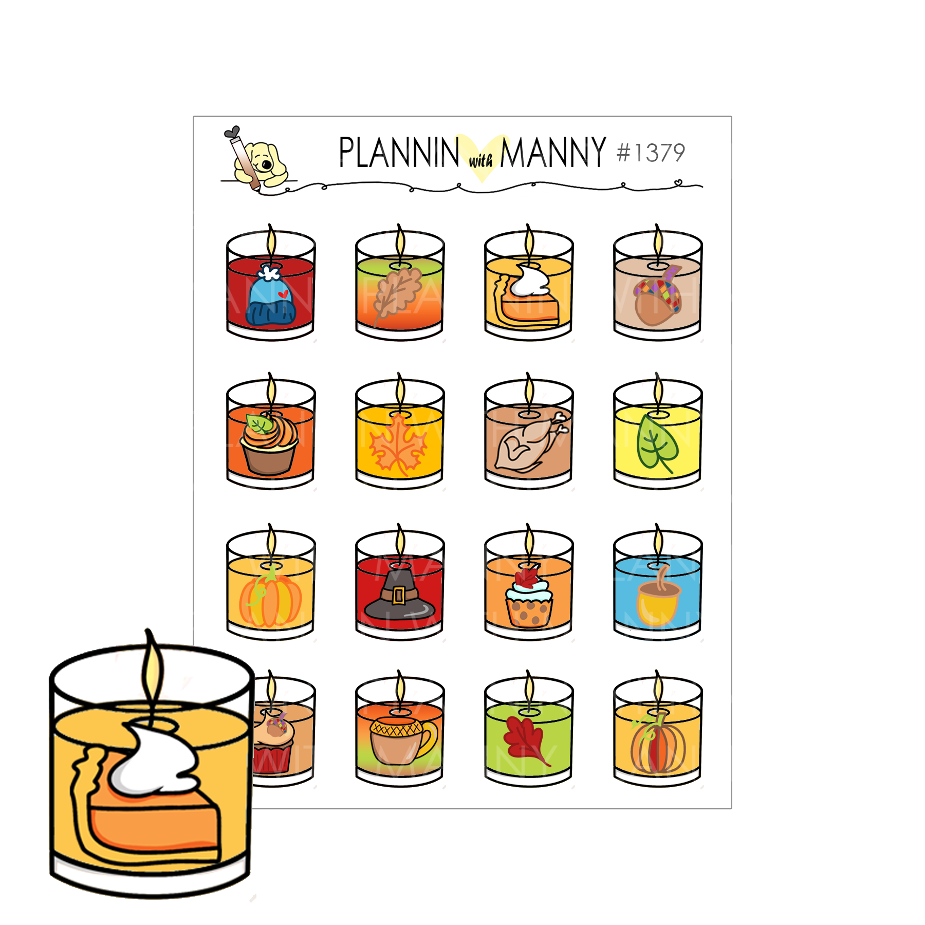 1379 Cozy Doodle Candle Planner Stickers