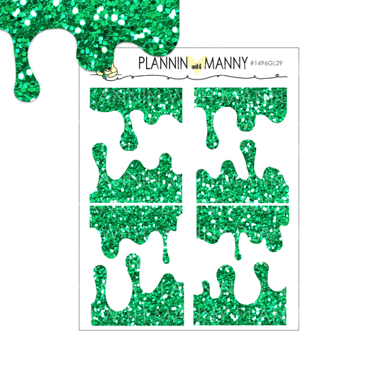 1496GL29  Green Glitter Drip Strips 1.5" Wide