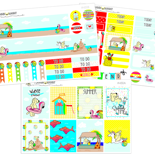 450 kit,BEACHIN MANNY MINI Weekly Set, Erin Condren, Vertical, Beach Stickers