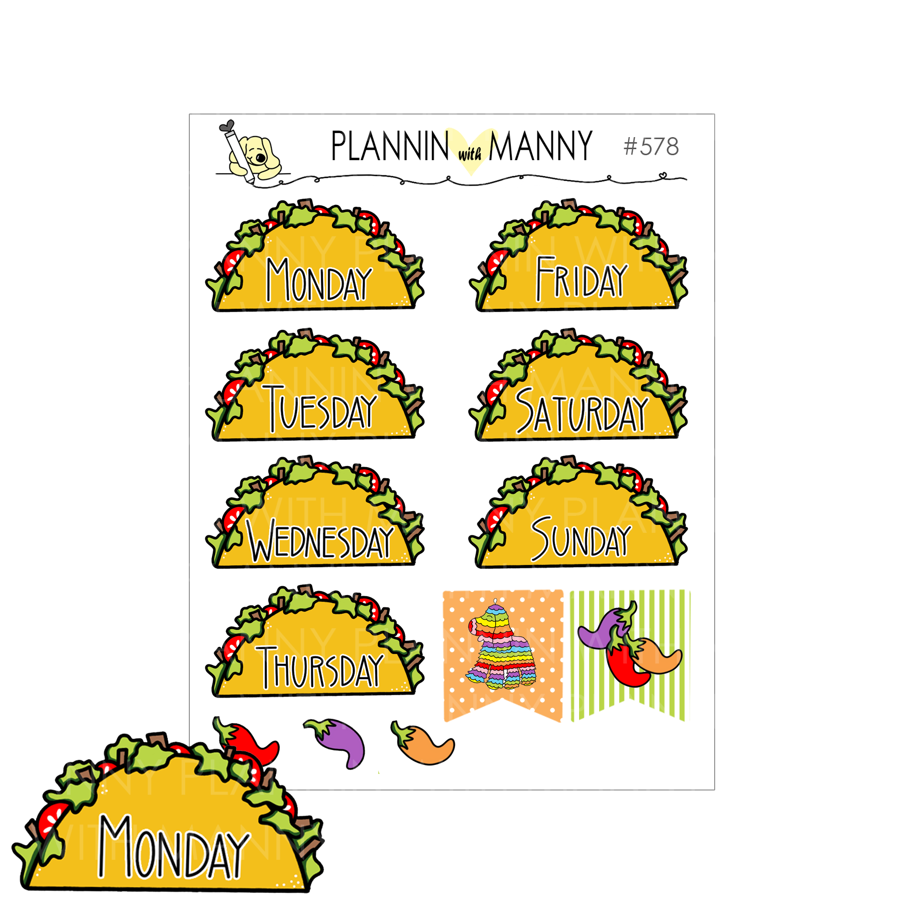 578 TACO DATE COVER Planner Stickers - Taco Life Collection