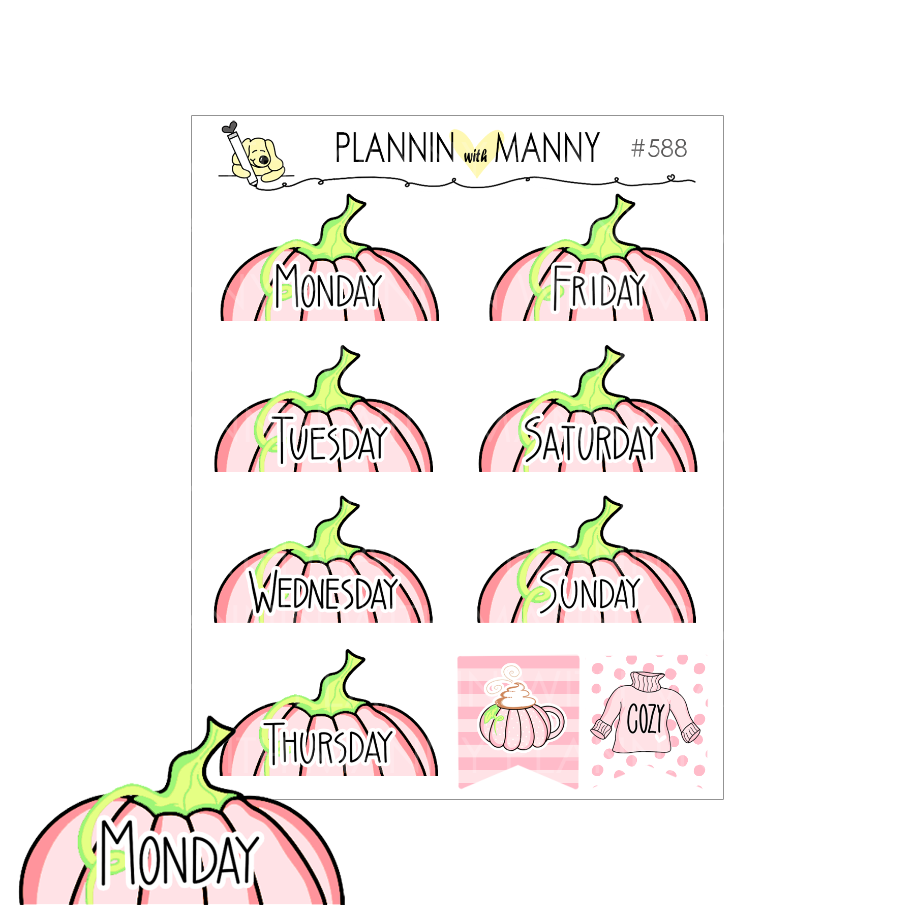 588 Pink Pumkpin Date Cover Planner Stickers