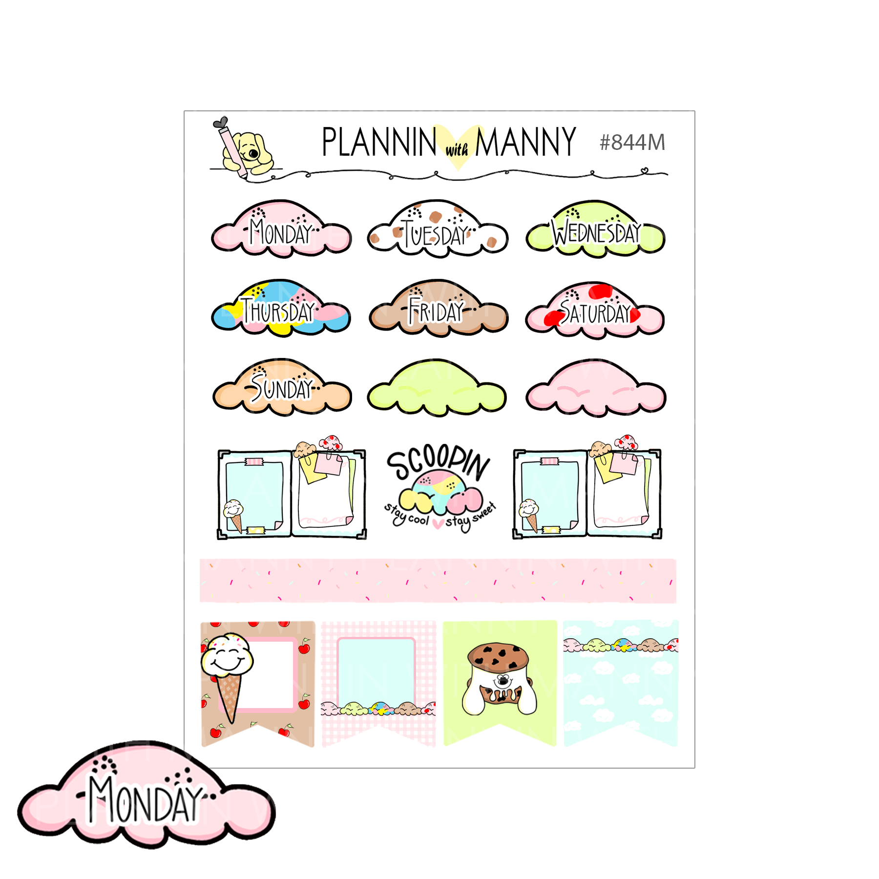 844M Scoopin Mini Date Cover Planner Stickers