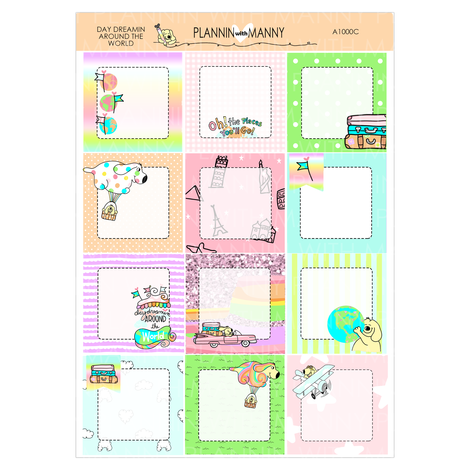 A1000C Day Dreamin1.5" Square Planner Stickers