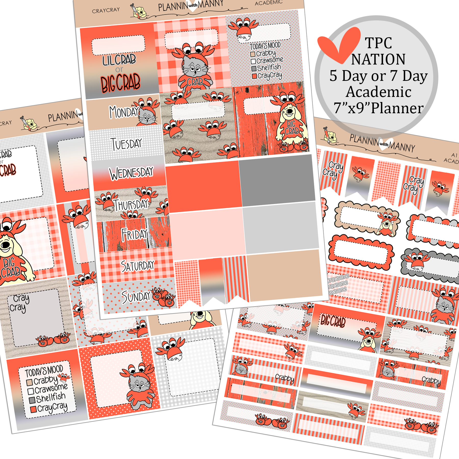 A116 TPC ACADEMIC 5&7 DAY Weekly Planner Kit - CrayCray Collection