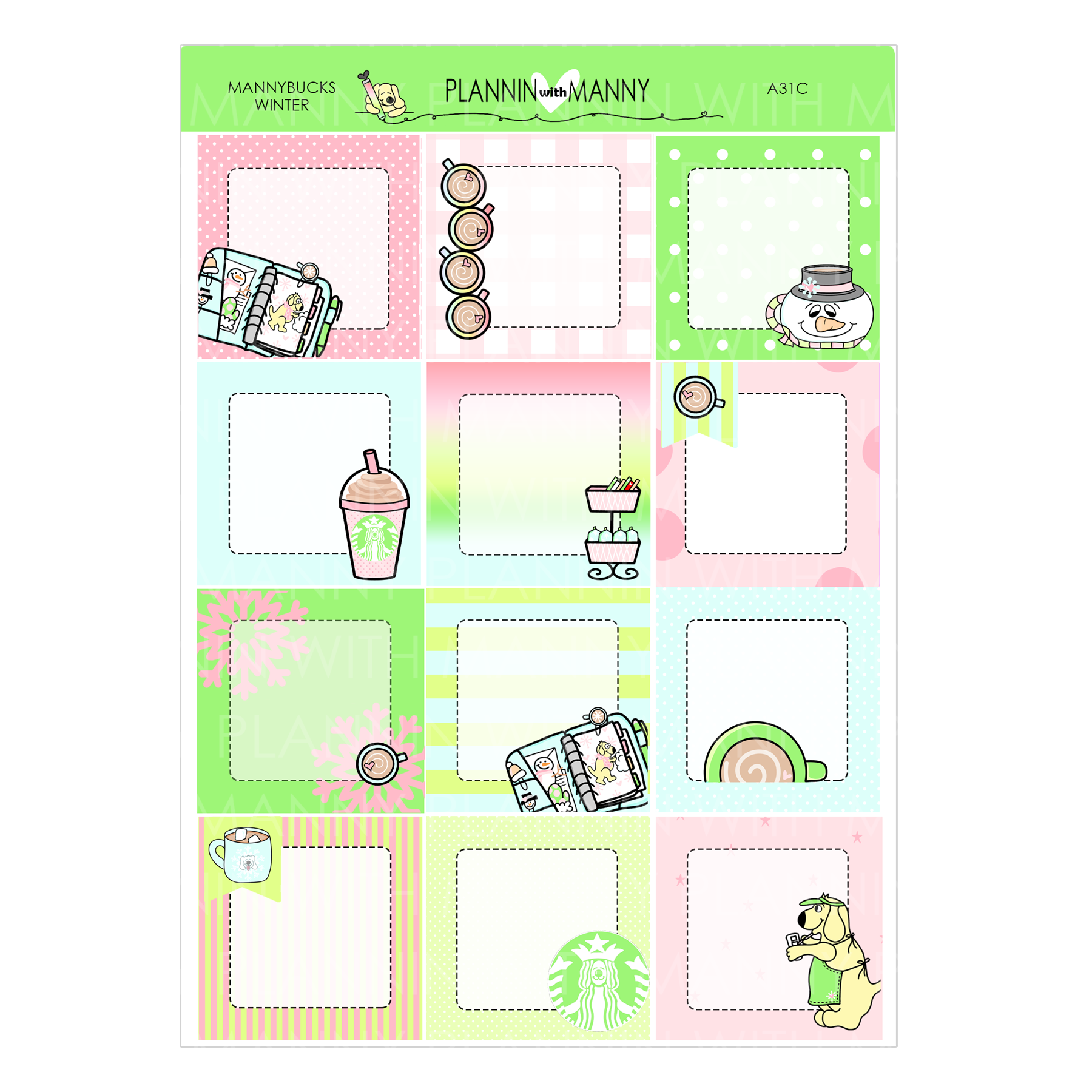 A31C Winter Mannybucks 1.5" Square Planner Stickers