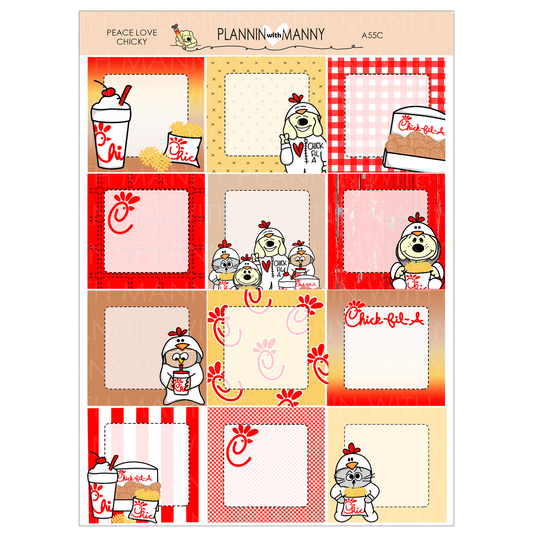 A55C Peace Love Chicky 1.5" Square Planner Stickers