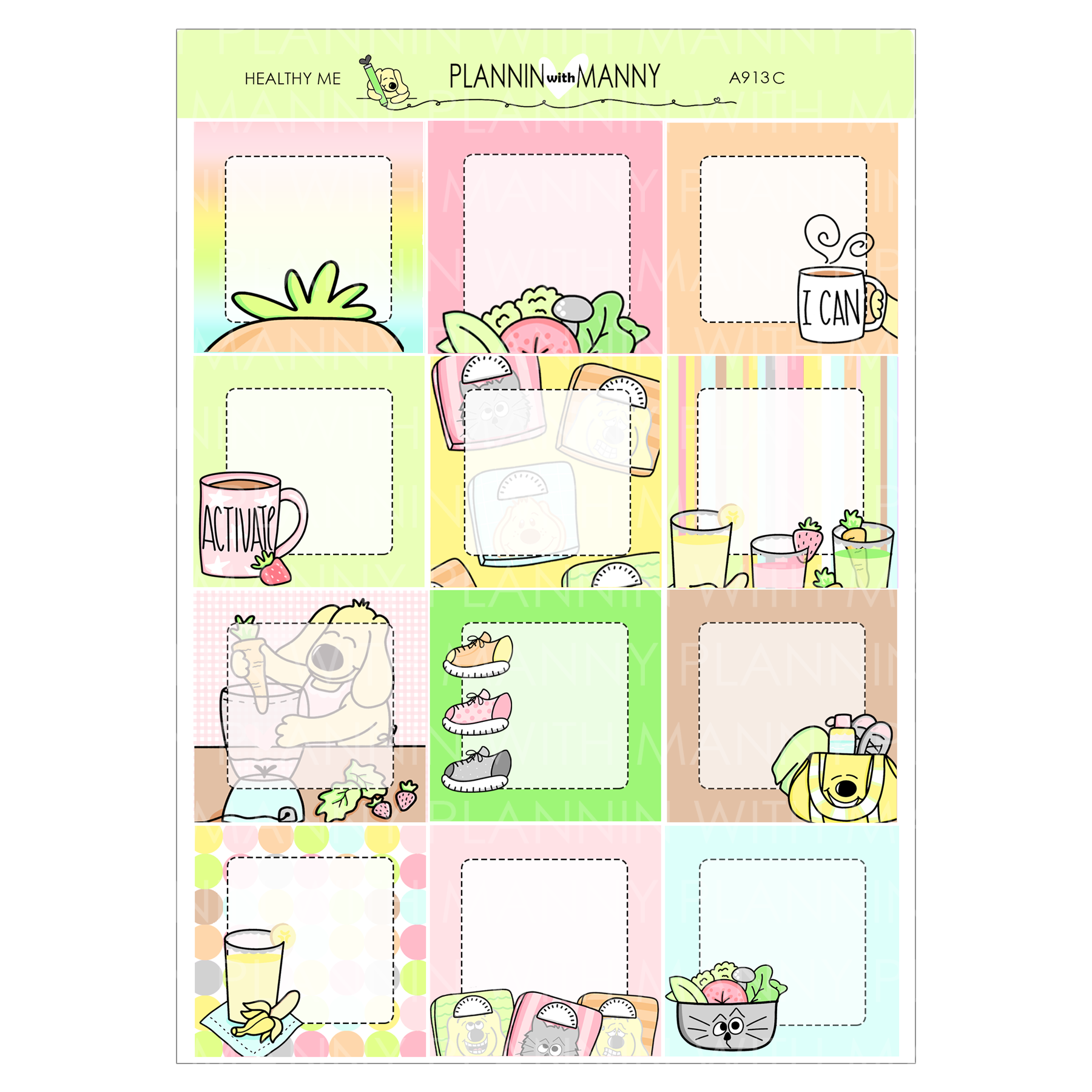 A913C Healthy Me 1.5" Square Planner Stickers