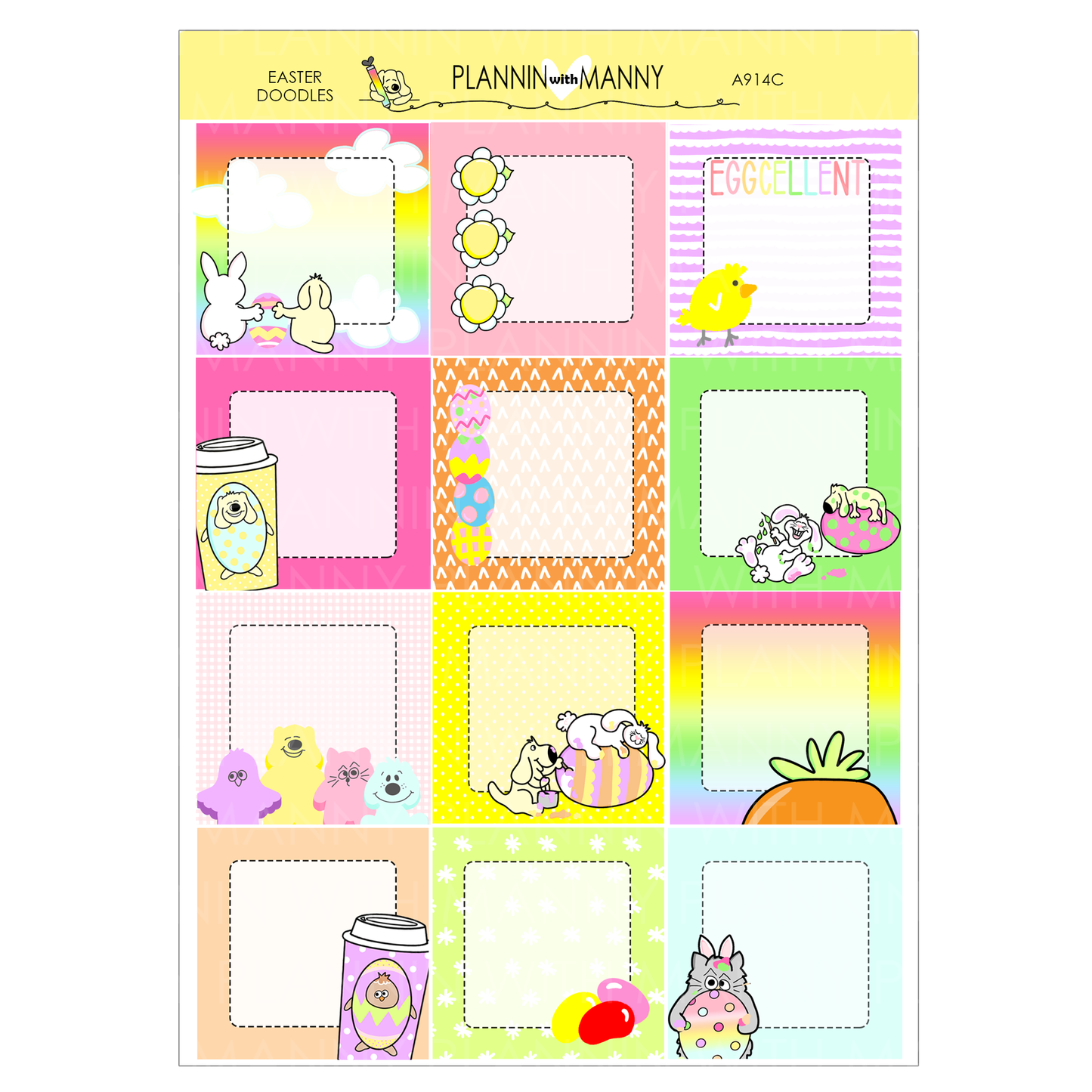 A914 ACADEMIC 5 & 7 Day Weekly Planner Kit and Hybrid Planner - Easter Doodles Collection