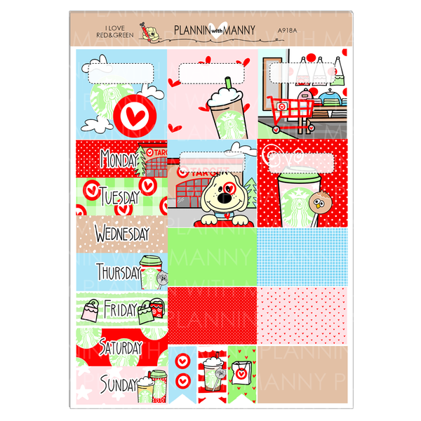 A918 TPC ACADEMIC 5 & 7 Day Weekly Planner Kit and Hybrid Planner - I Love Red&Green Collection