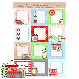 A918C I Love Red&Green Doodle 1.5" Square Planner Stickers