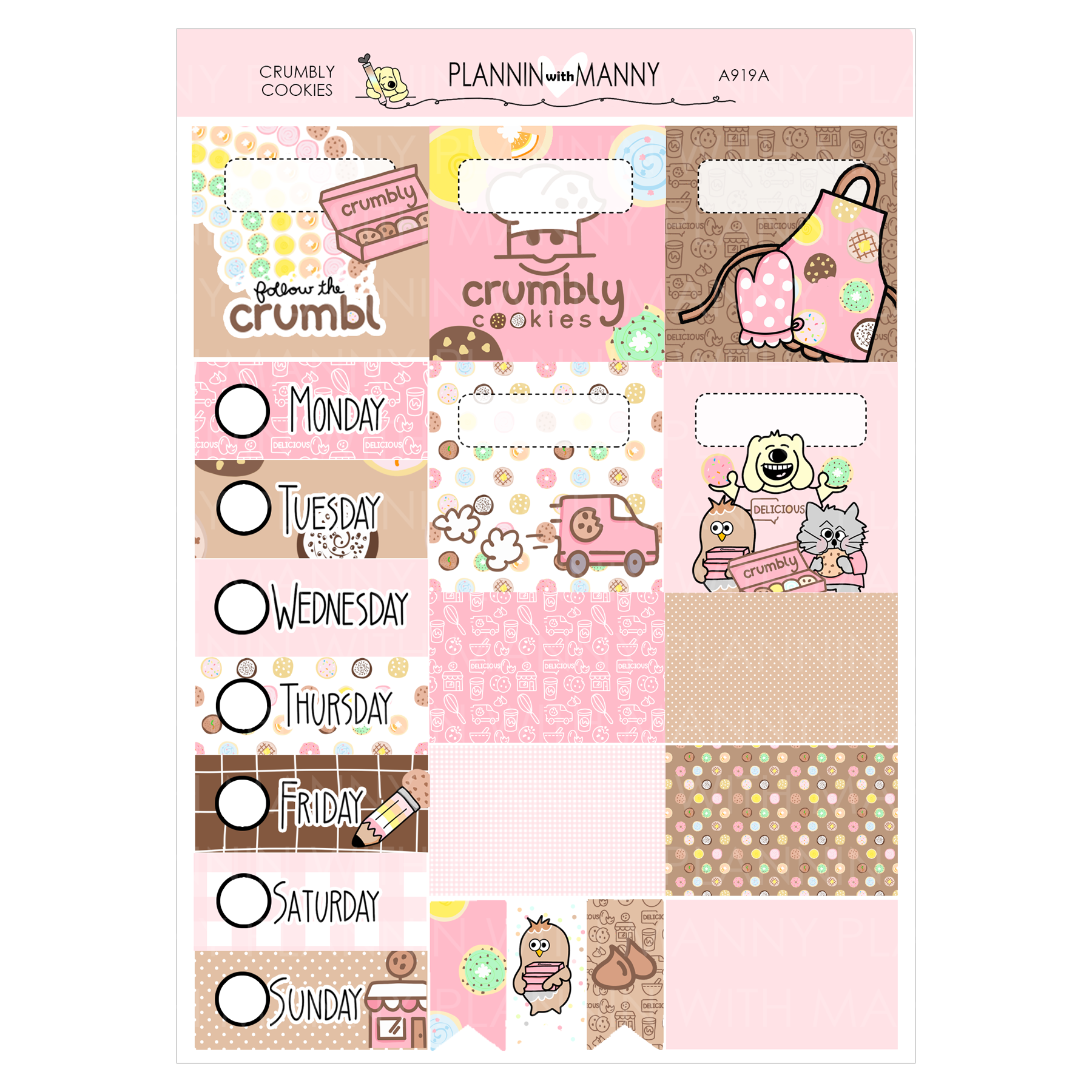 A919 ACADEMIC 5 & 7 Day Weekly Planner Kit and Hybrid Planner - Crumbly Cookie Collection