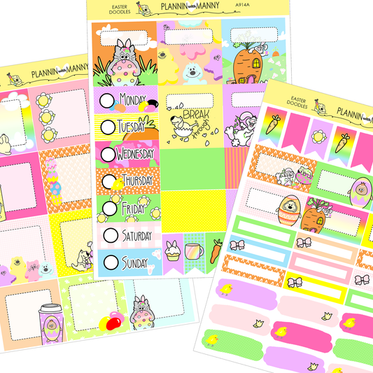 A914 ACADEMIC 5 & 7 Day Weekly Planner Kit and Hybrid Planner - Easter Doodles Collection