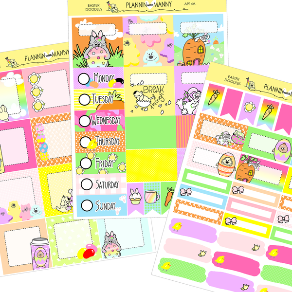 A914 ACADEMIC 5 & 7 Day Weekly Planner Kit and Hybrid Planner - Easter Doodles Collection