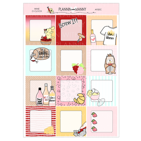 A920C Wine O Clock Doodle 1.5" Square Planner Stickers