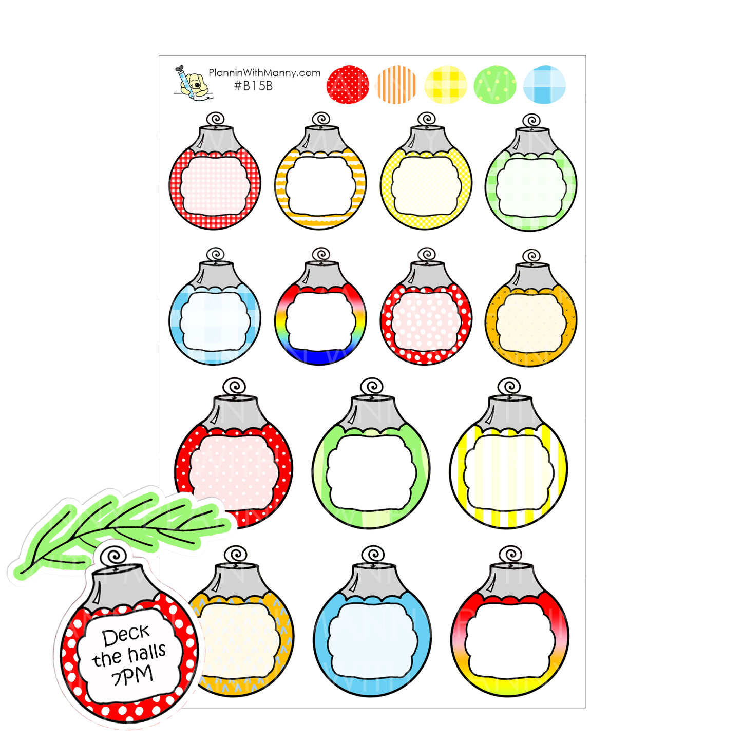 B15B Bright Christmas Bulb Write In Planner Stickers