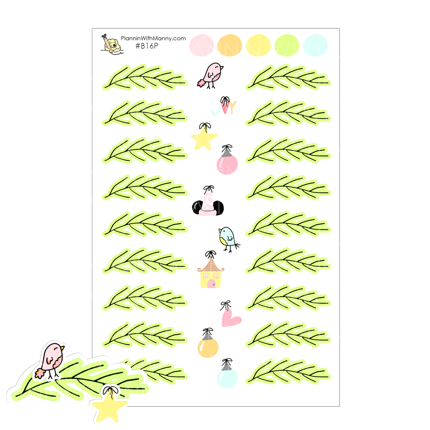 B16P Pastel Bough & Ornament Planner Stickers