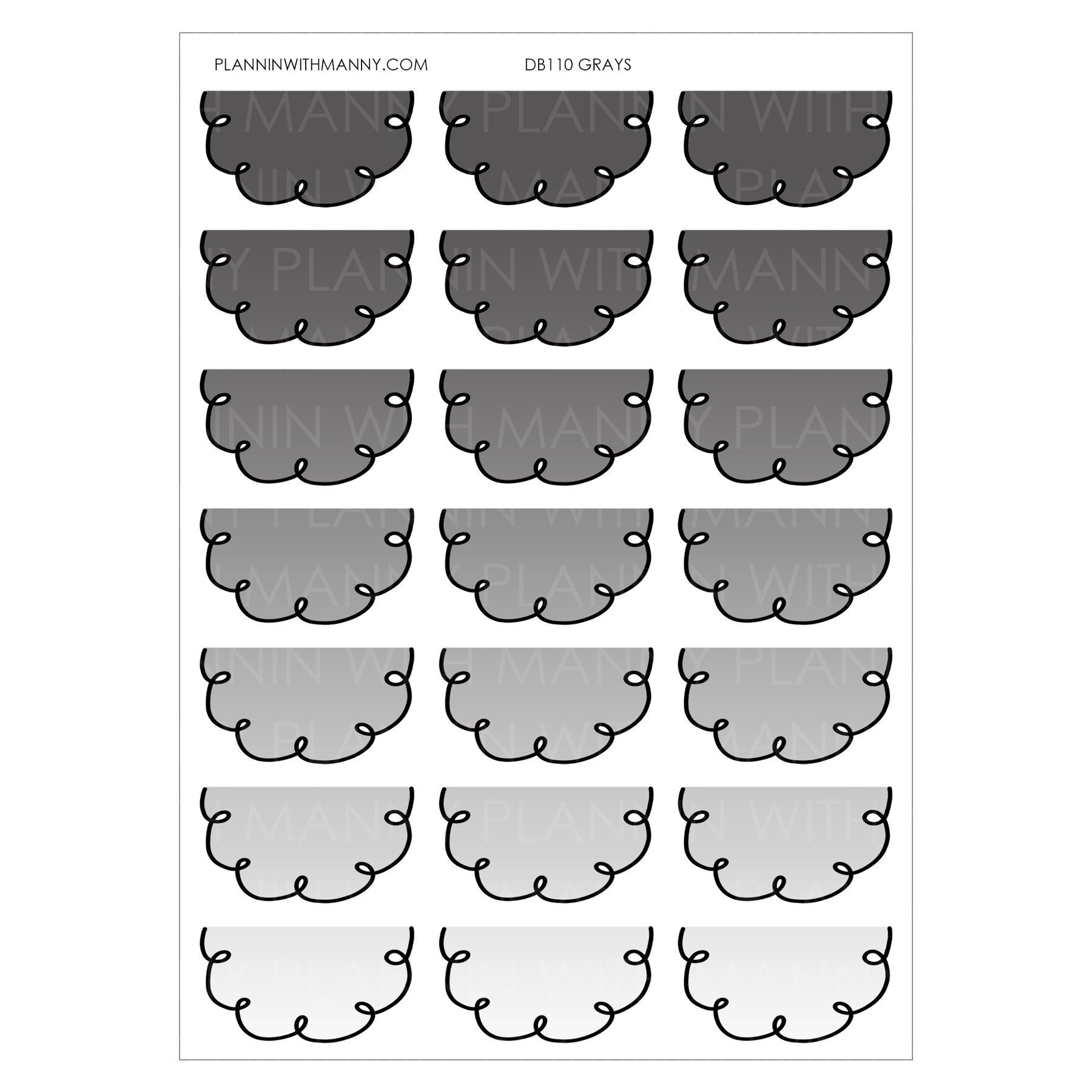 DB110 GRAYS 1.5" Doodle Half Circle Planner Stickers