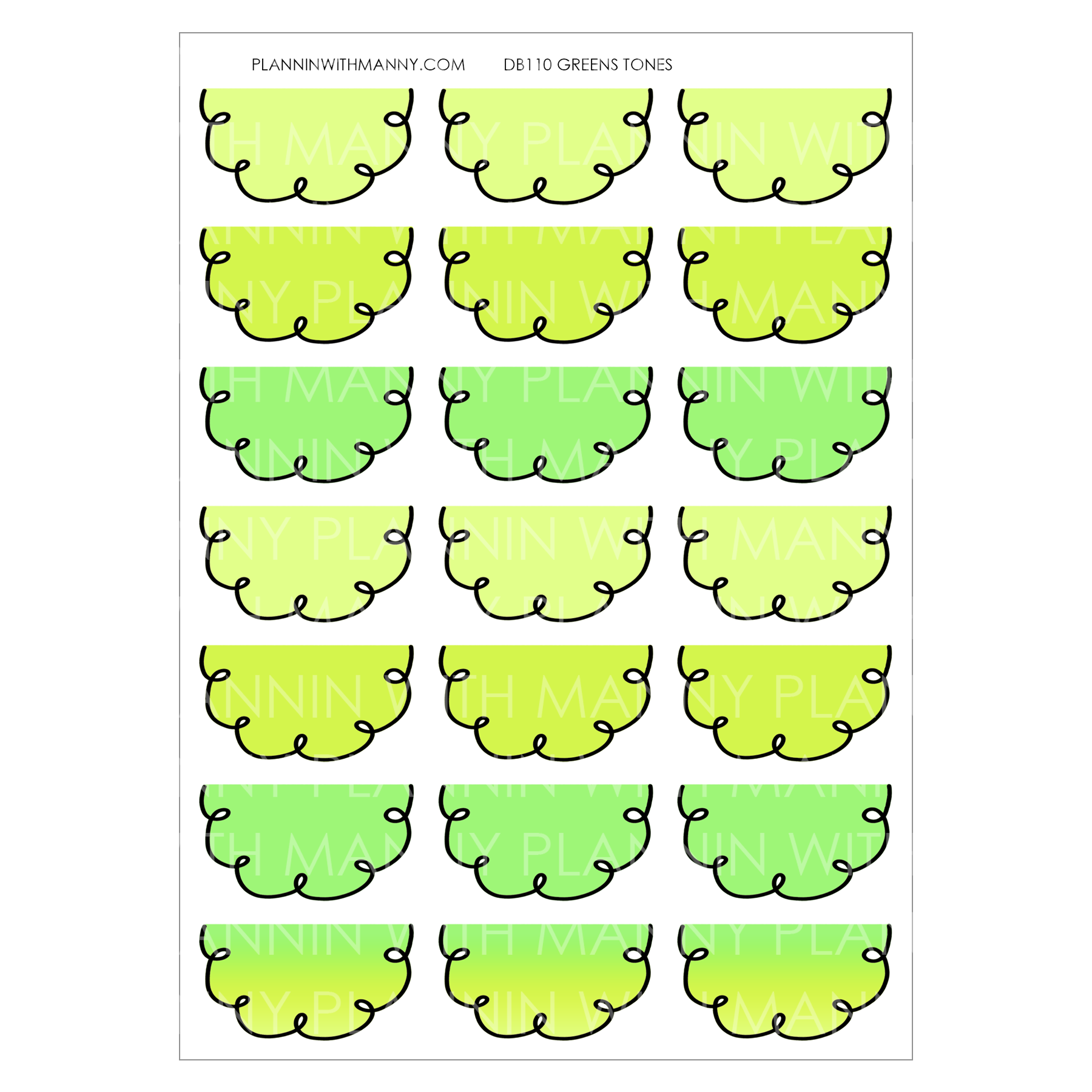 DB110 GREENS 1.5" Doodle Half Circle Planner Stickers