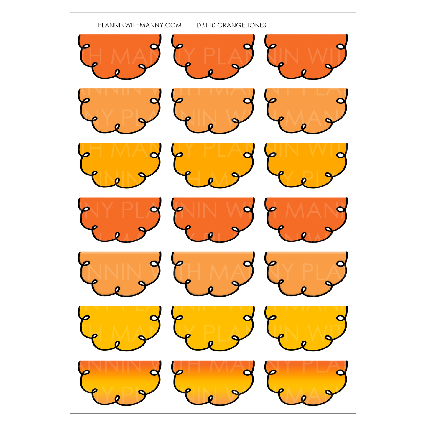 DB110 ORANGES 1.5" Doodle Half Circle Planner Stickers