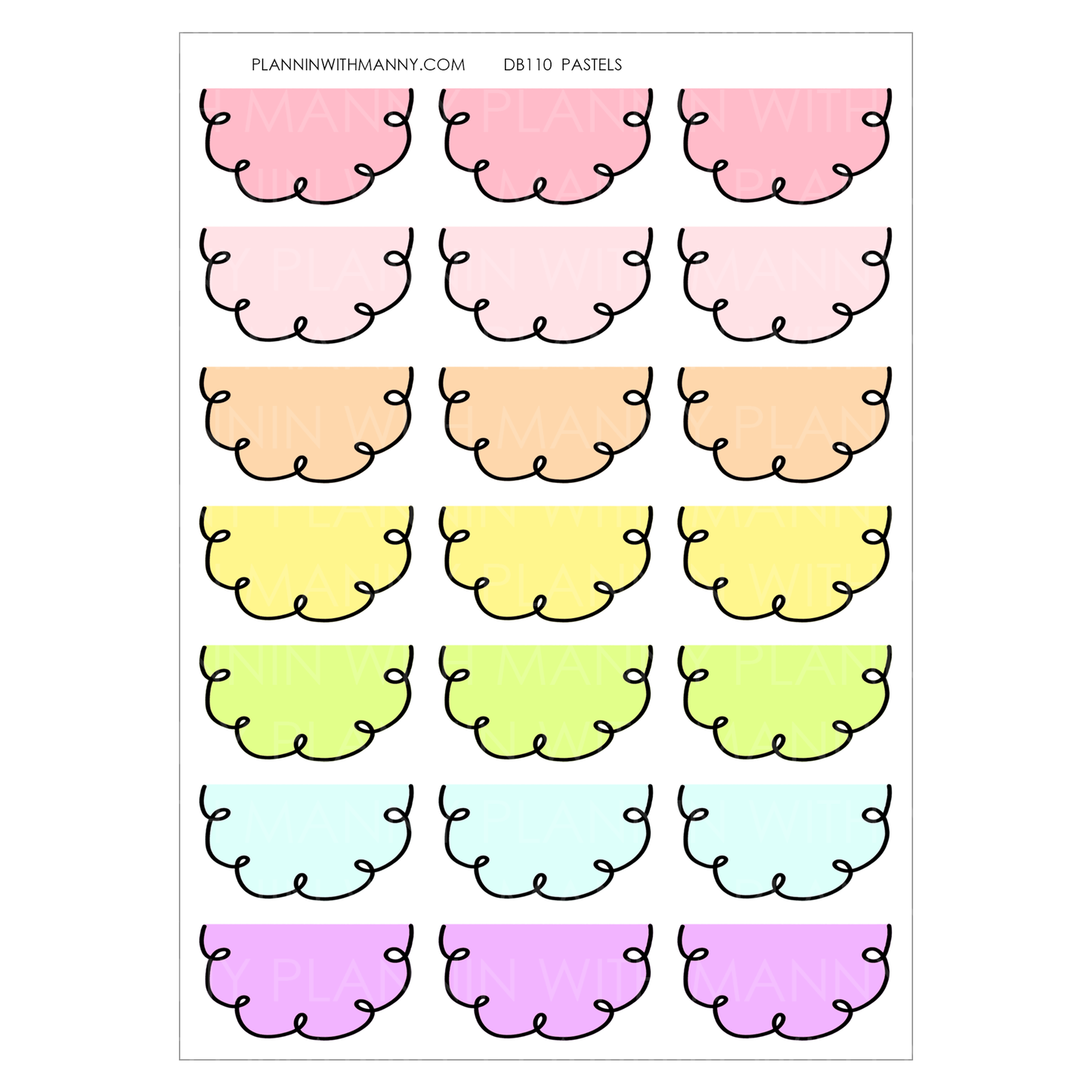 DB110 PASTEL Doodle Half Circle Planner Stickers