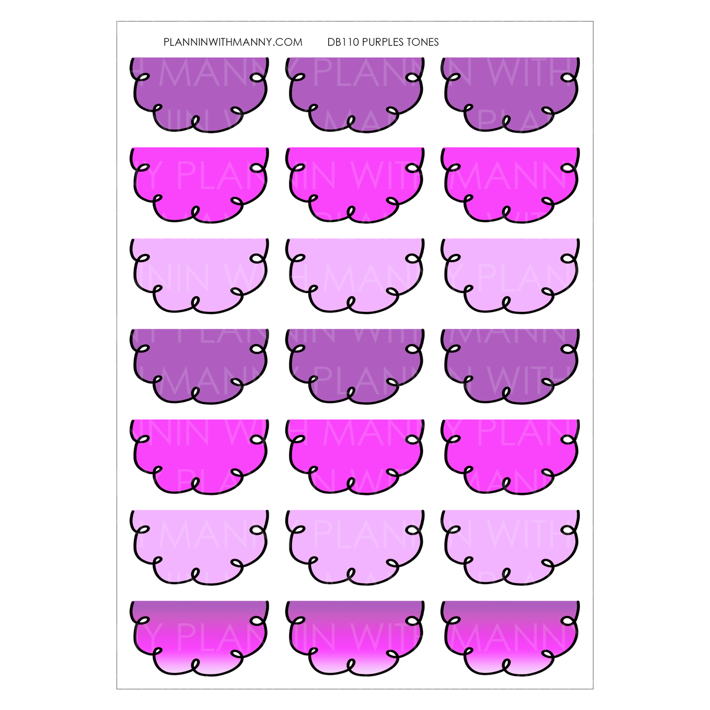 DB110 PURPLES 1.5" Doodle Half Circle Planner Stickers