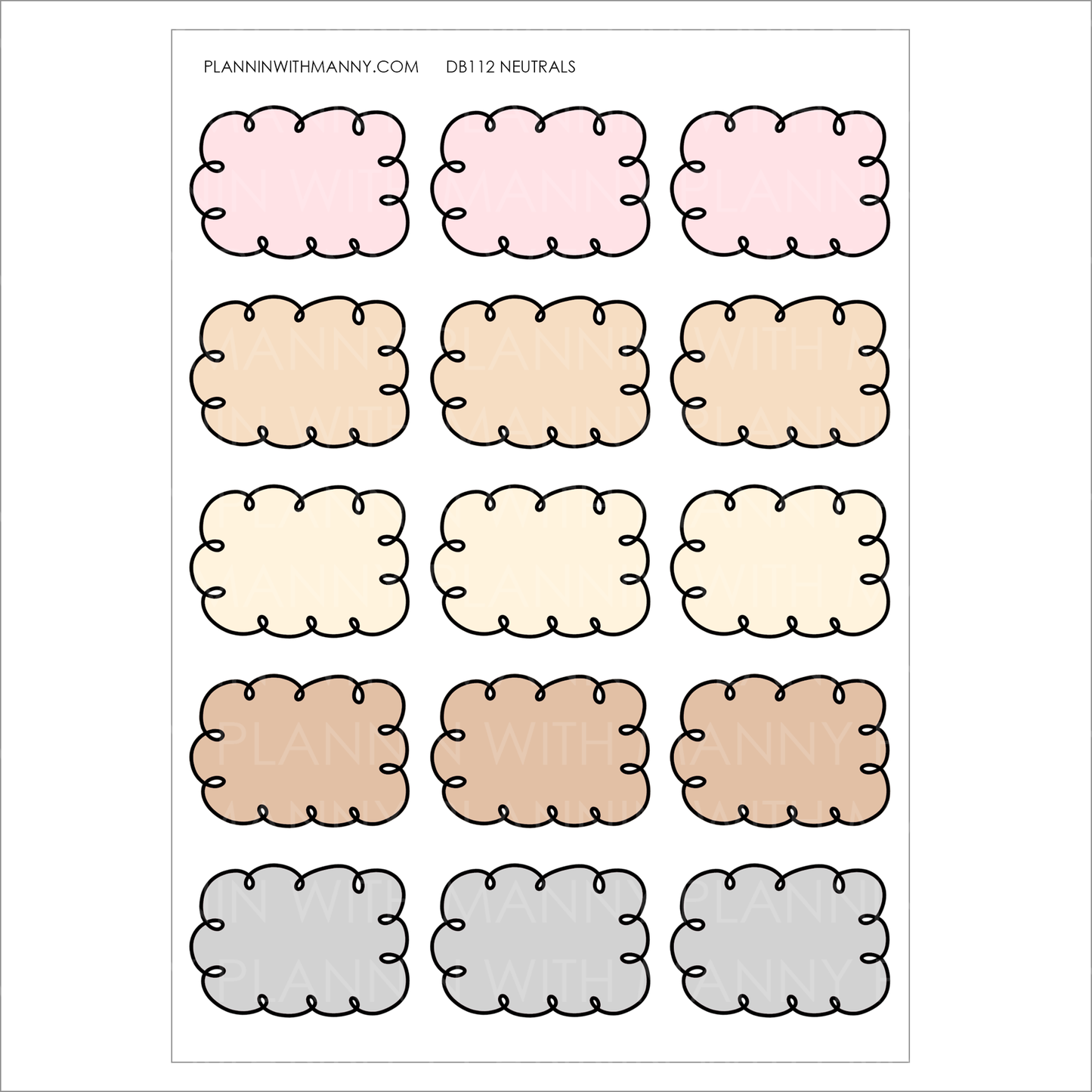 DB112 NEUTRAL 1.5" Doodle Half Box Planner Stickers