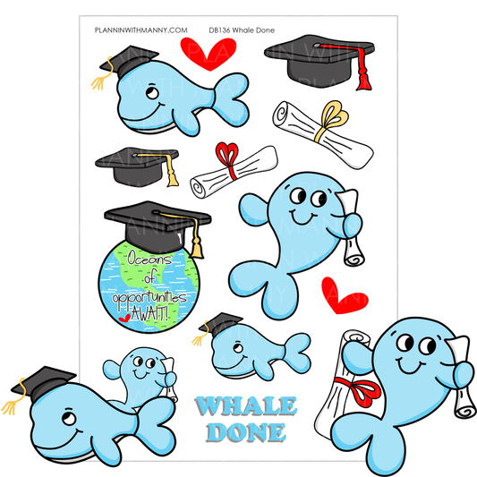 DB136 Whale Done Graduation Large Deco Sticker Sheet