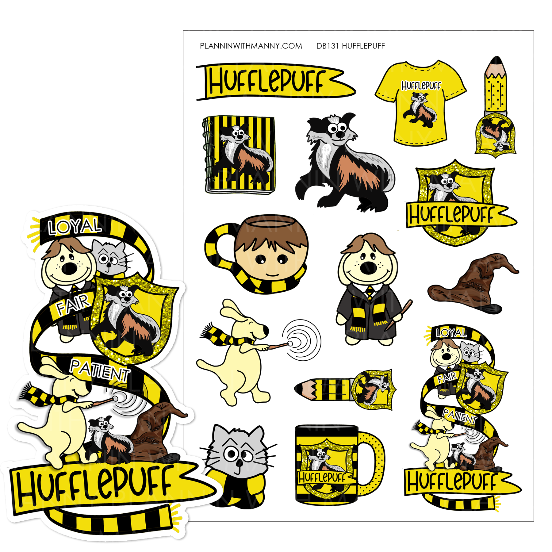 DB131 Hufflepuff House Sticker Assortment- Large Deco Sheet – Plannin ...