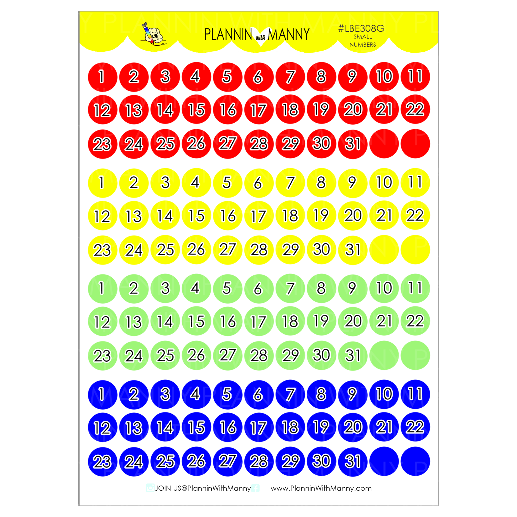 Single Small Numbers LBE308G-Small Numbers- Primary Assorted Circles or Squares – Plannin ...
