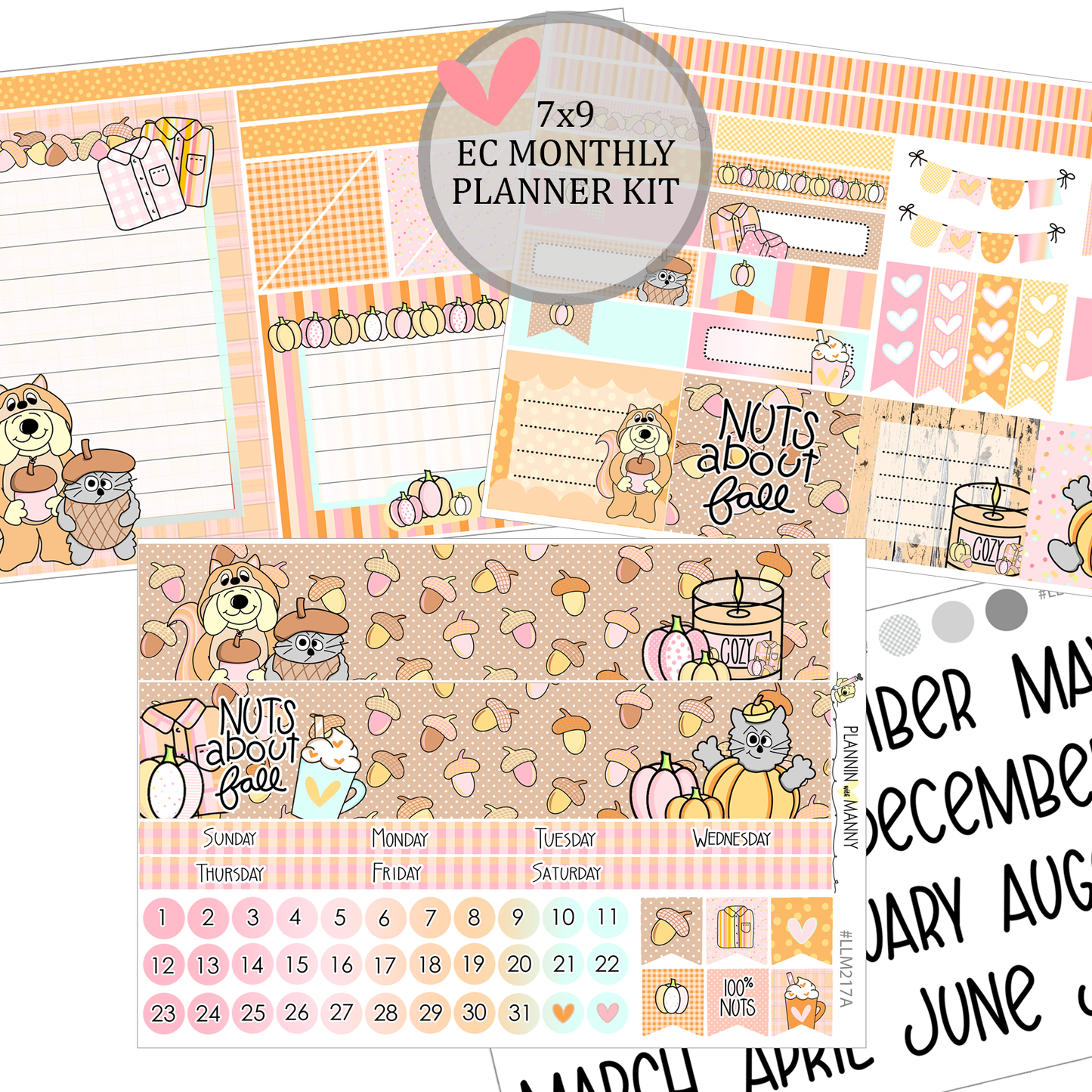 LLM217 MONTHLY 7x9  Planner Stickers - Nuts About Fall Collection