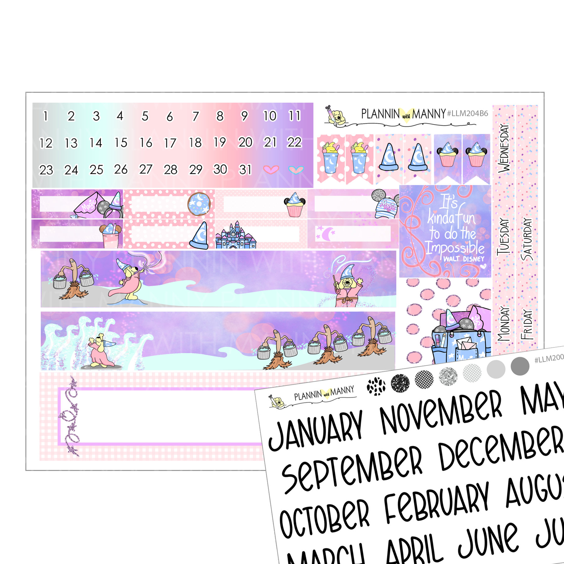 LLM204 B6 Monthly Planner Stickers- Magic Manny Collection