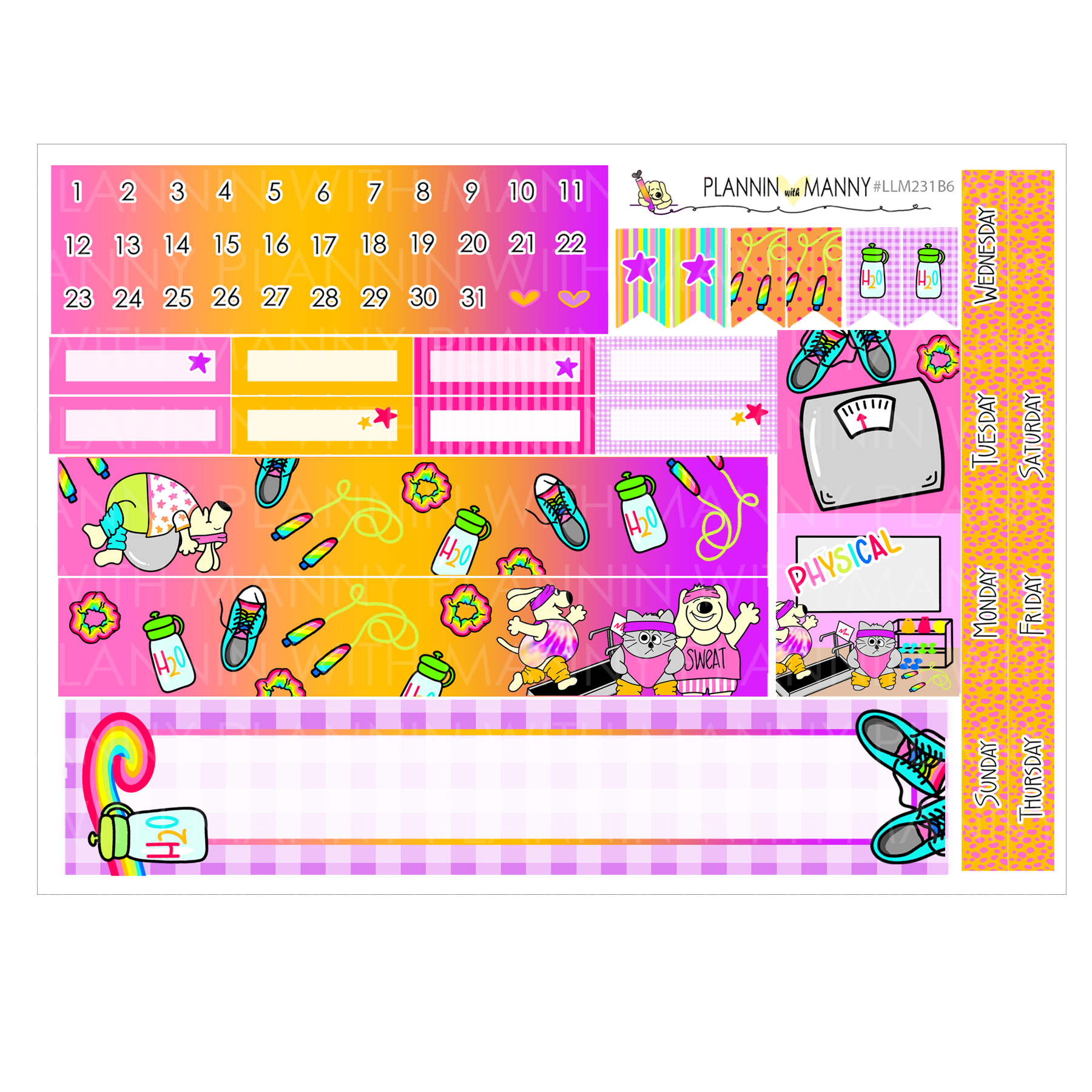 LLM231 B6 Monthly Planner Stickers- Let's Get Physical Collection