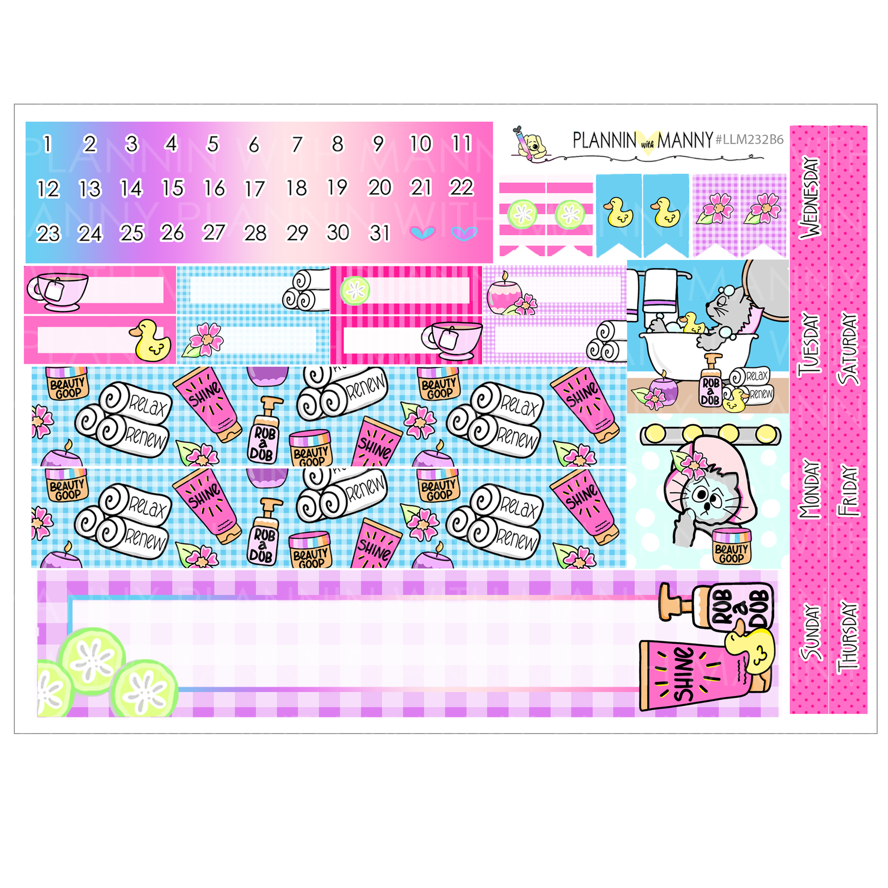 LLM232 B6 Monthly Planner Stickers-Spa Day Collection – Plannin