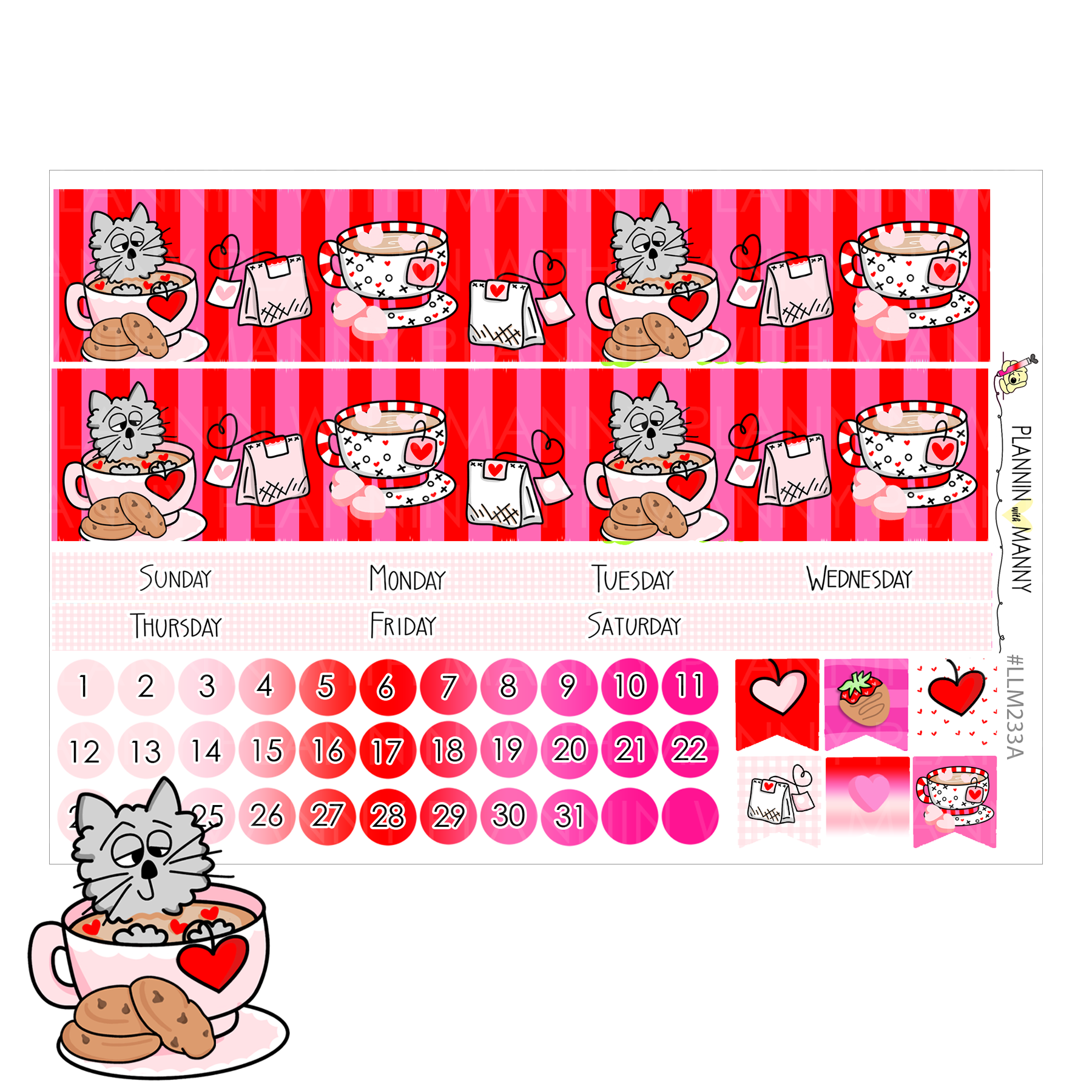 LLM233 MONTHLY PLANNER STICKERS - Berry Tea Love Collection