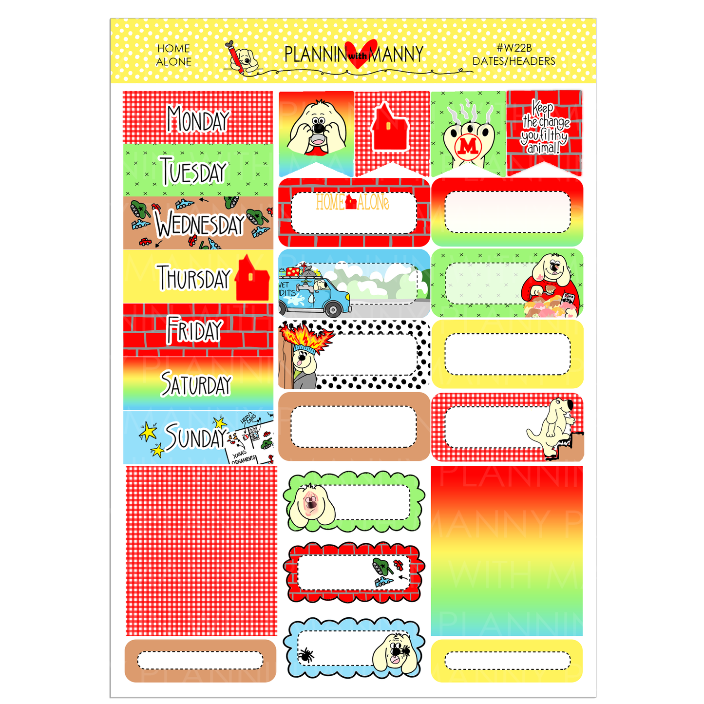 W22AH, HORIZONTAL Home Alone Weekly Planner Stickers