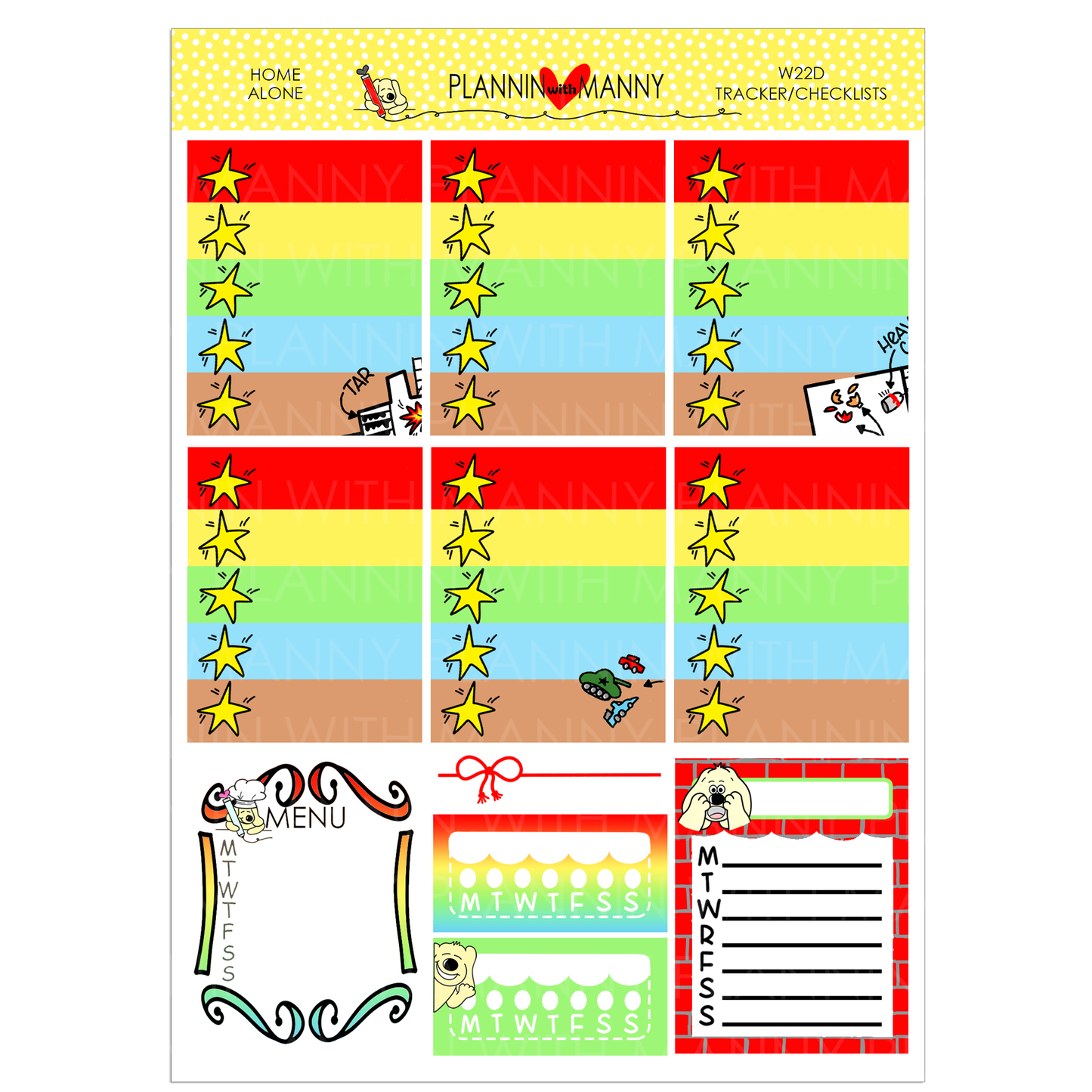 W22AH, HORIZONTAL Home Alone Weekly Planner Stickers