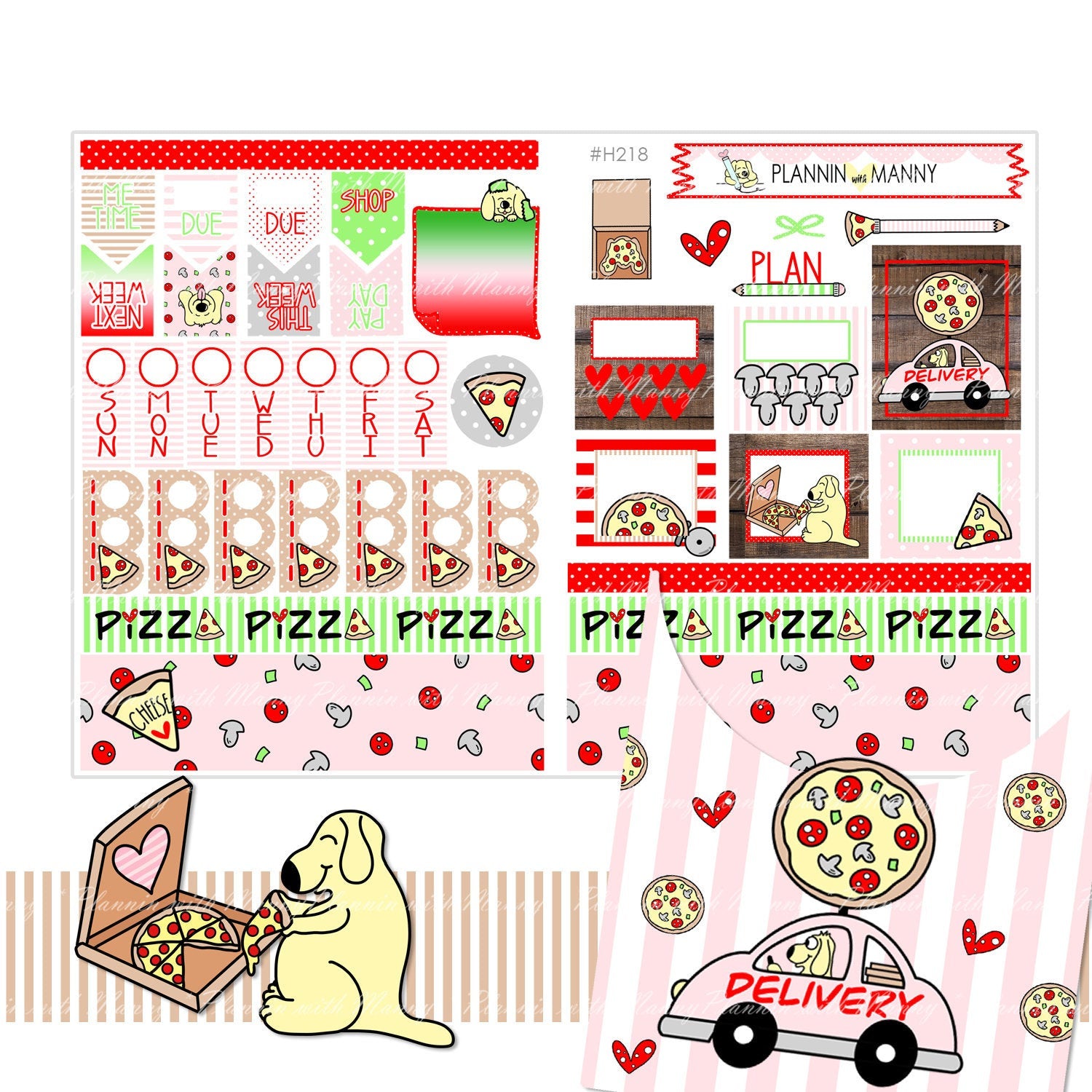 H218 HOBONICHI Weekly Planner Stickers - Pizza Party Collection