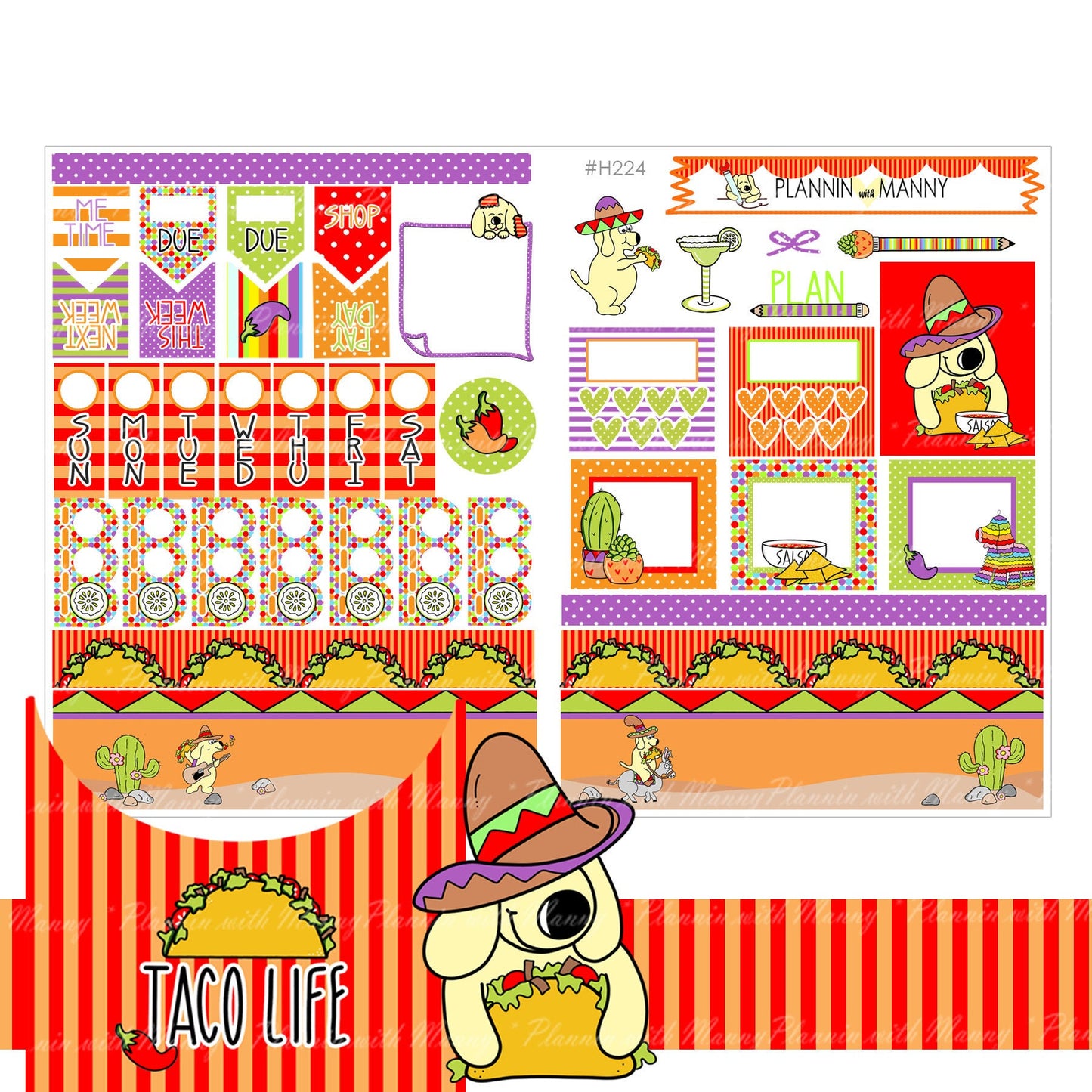 H224 HOBONICHI Weekly Planner Stickers - Taco Life Collection