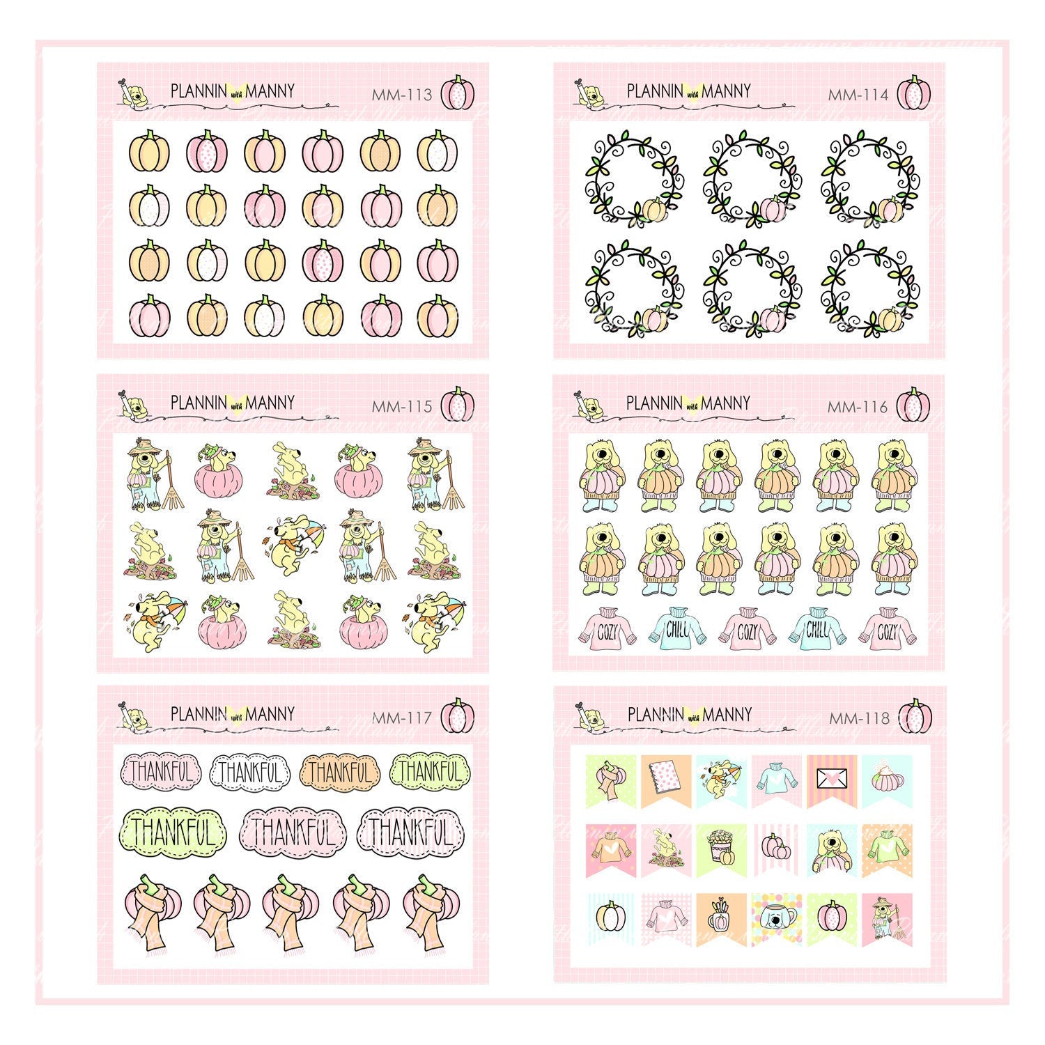 mm113 - mm118 MICRO Pretty in Pink Fall Collection Planner Sticker Set
