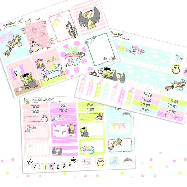 580 MEGA kits VERTCIAL Weekly Planner Stickers -Boo Crew Collection