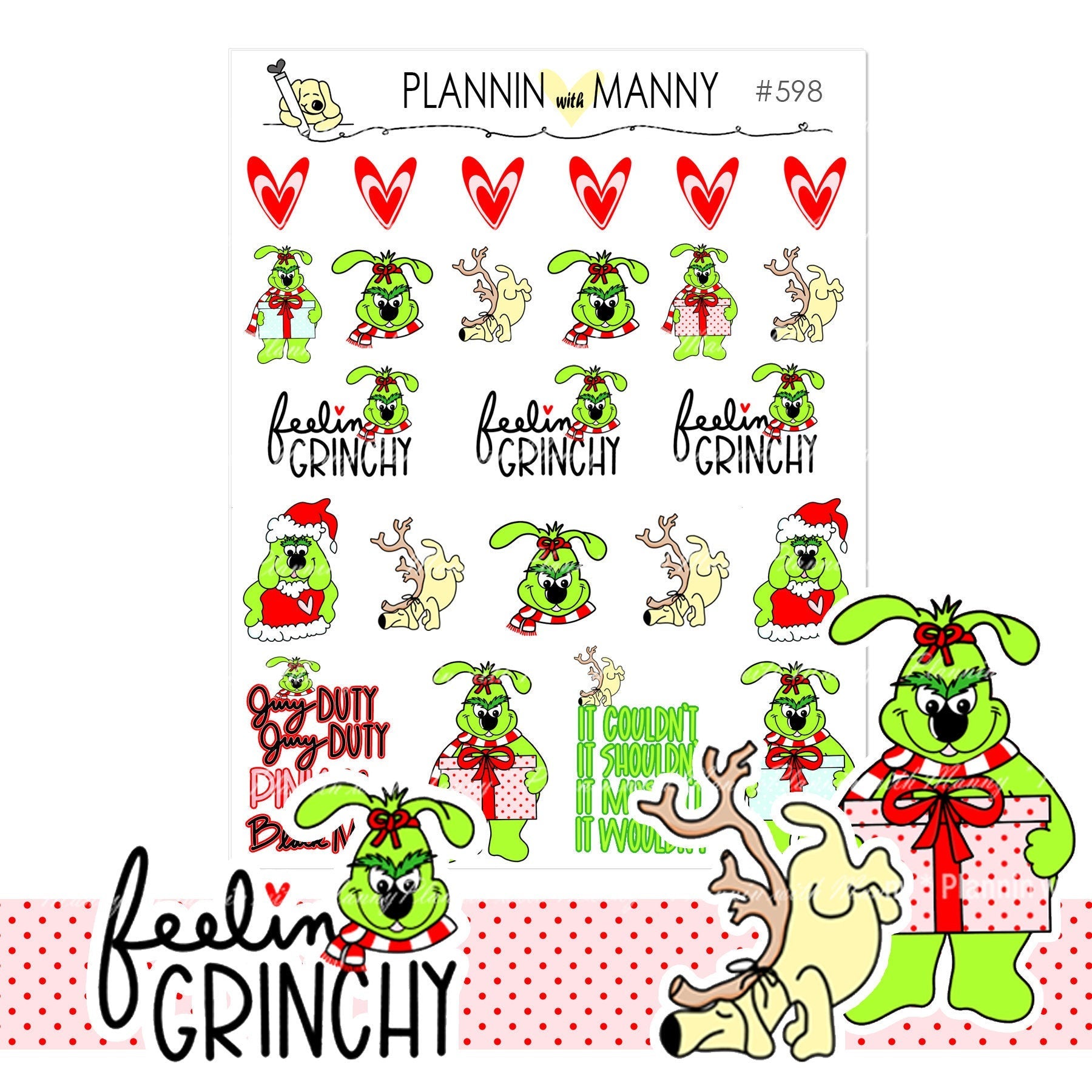 598 Feelin Grinchy Planner Stickers - Going Green Collection
