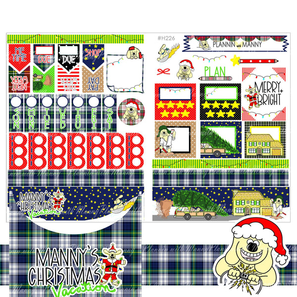 H226 - MANNY'S CHRISTMAS VACATION Hobonichi Weeks Kit, Christmas Hobonichi Weeks Stickers,Christmas Lights, Christmas Tree, Sledding