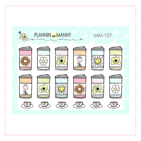 MM107 MICRO Manny To Go Cups Planner Stickers - Manny Micro Collection